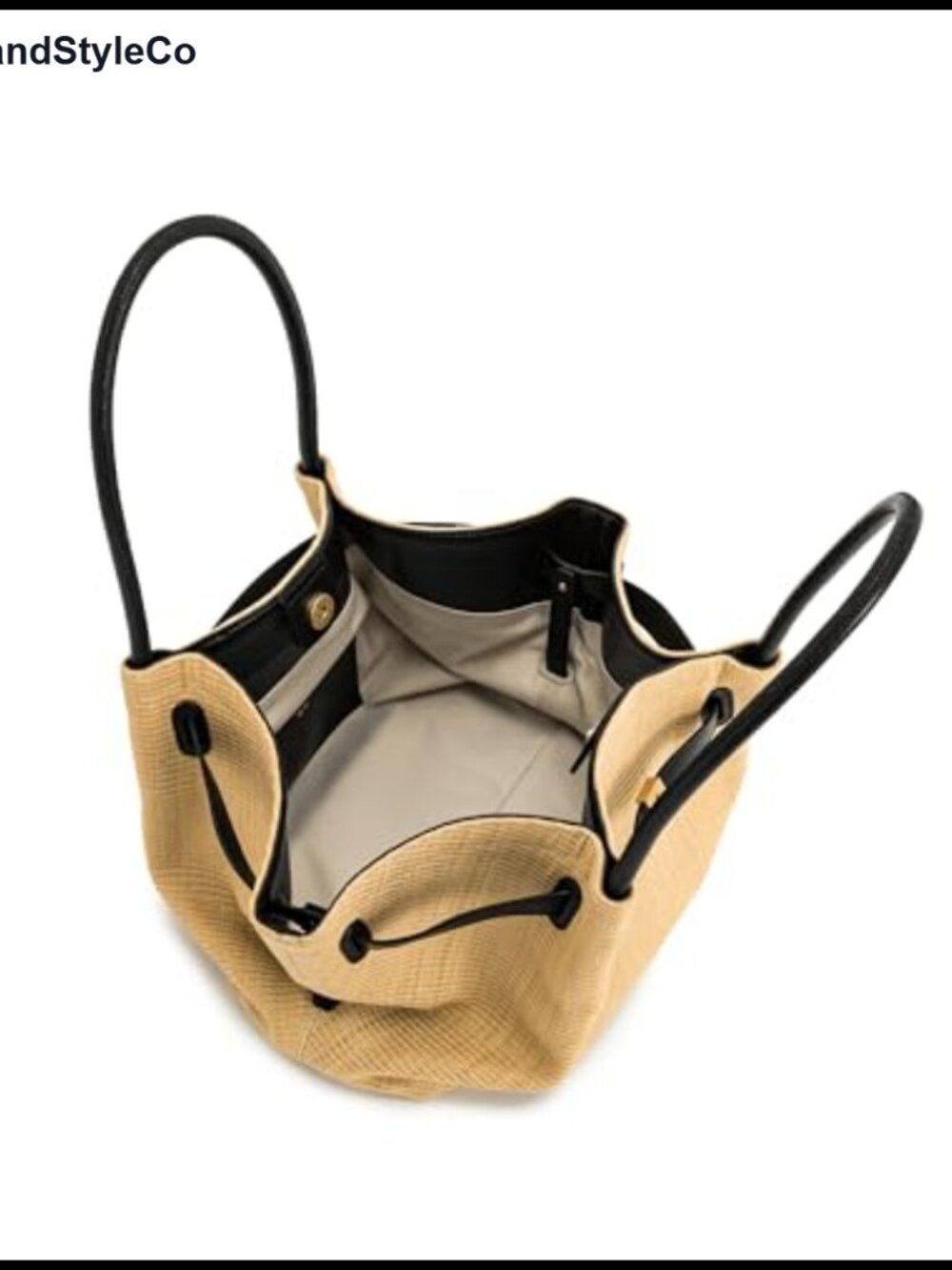 Artificial Raffia Medium Tote Bag with Gold Hardware - Picture 3 of 6